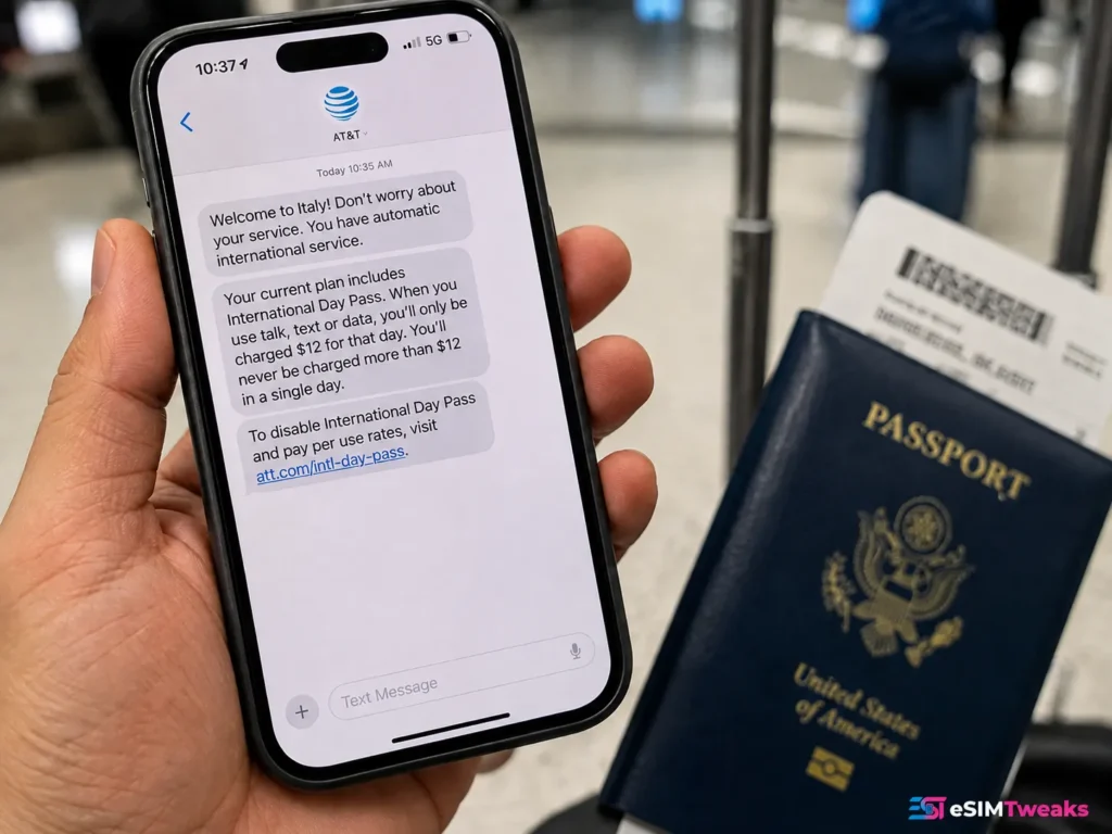 How Does an eSIM Work? A Simple Technical Guide 6 AT&T International Day Pass message abroad