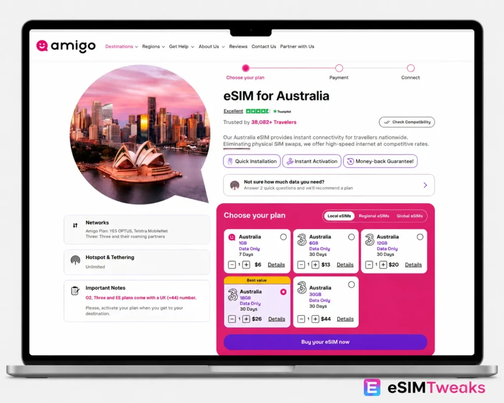 12 Best eSIM for Australia 2026: Telstra vs Everyone 15 Amigo esim Australia