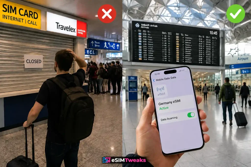 Germany airport SIM card vs eSIM activation comparison for travelers
