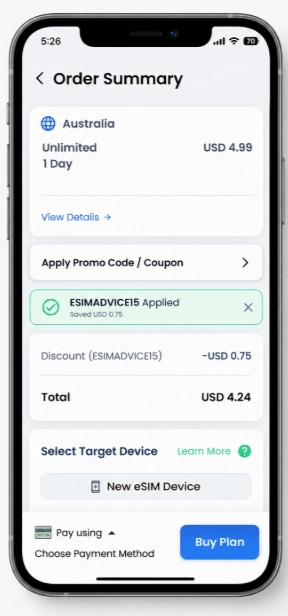 GigSky Promo Code September 2026: 15% Off With ESIMADVICE15 12 GigSky - Check the order After applying the promo code