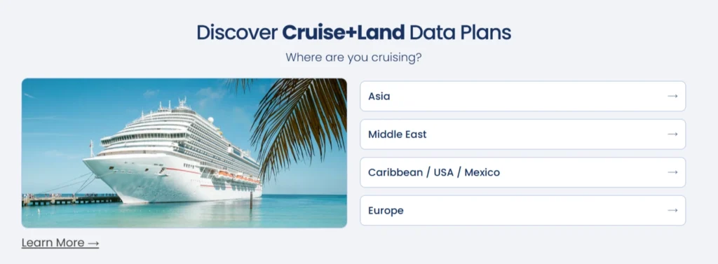 GigSky Promo Code September 2026: 15% Off With ESIMADVICE15 15 GigSky - Cruise + Land plan