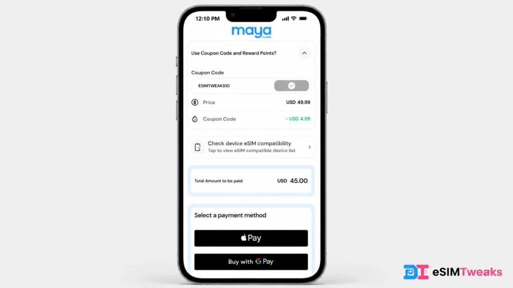 Maya Mobile Coupon Code: Get 10% OFF Every eSIM Plan 5 Maya Mobile Coupon Applied With 10% Discount