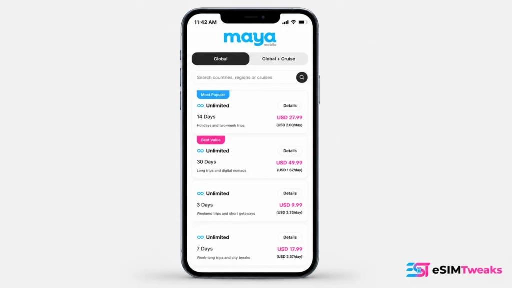 Maya Mobile Coupon Code: Get 10% OFF Every eSIM Plan 2 Maya Mobile Plans Page