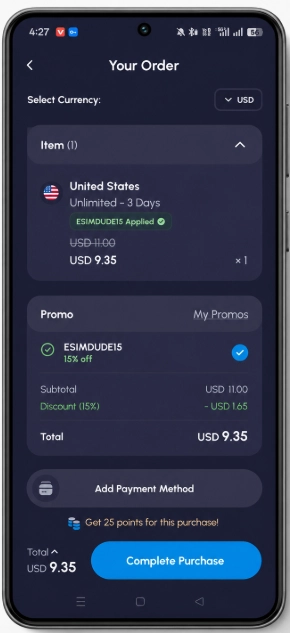 Nomad eSIM Promo Code 2026: 15% Off With ESIMDUDE15 10 Nomad checkout page applied ESIMDUDE15