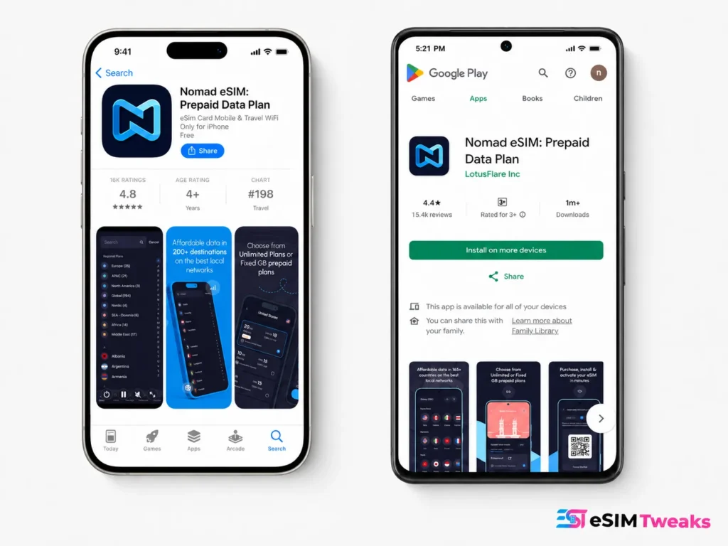 Nomad eSIM App Store and Google Play trust proof