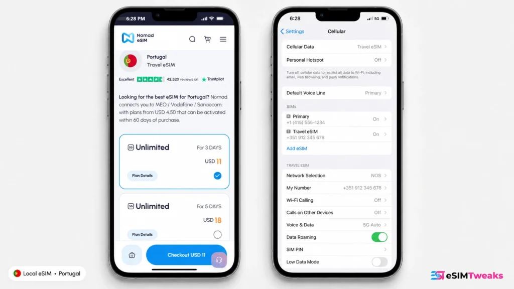 Nomad eSIM plans and iPhone setup