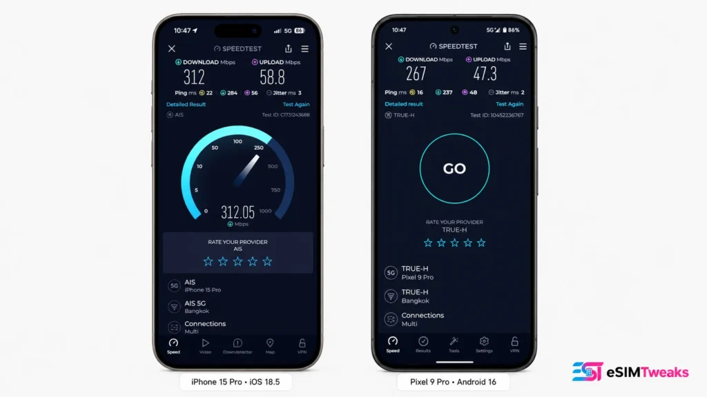 Nomad eSIM testing on iPhone and Pixel
