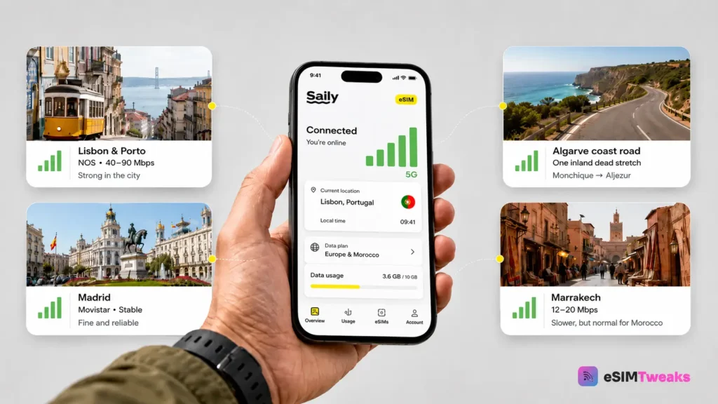 Saily Coupon Code 2026: Verified 10% Off With ESIMDUDE 25 Saily eSIM coverage in Lisbon, Porto, Algarve, Madrid, and Marrakech