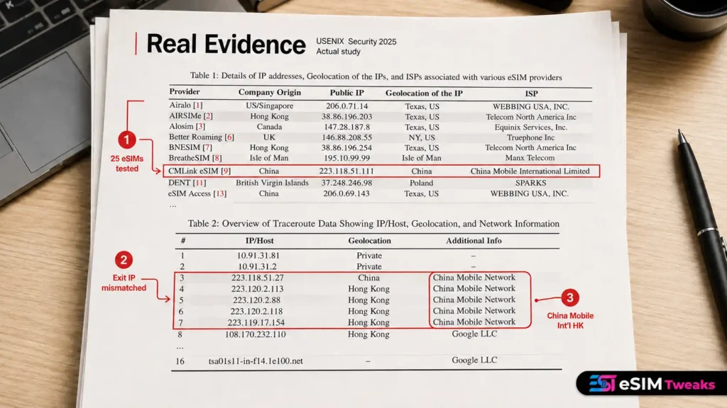 USENIX eSIM Routing Evidence