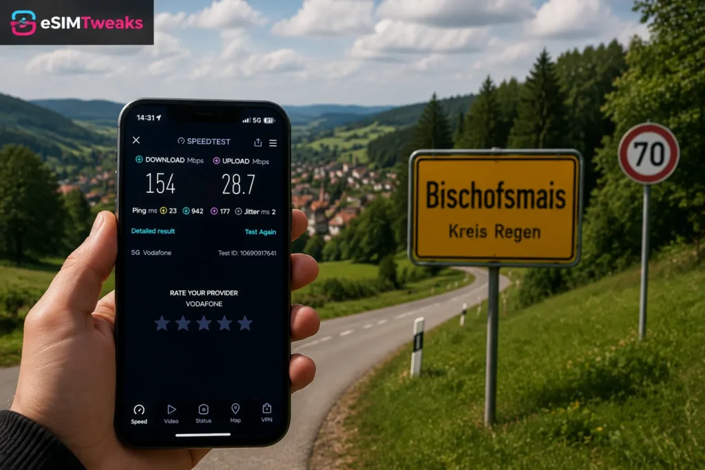 Vodafone Germany eSIM 5G speed test in rural Bavaria