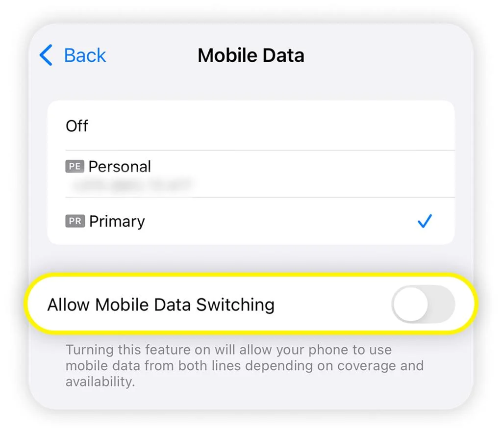 Fix Saily eSIM by turning off mobile data switching
