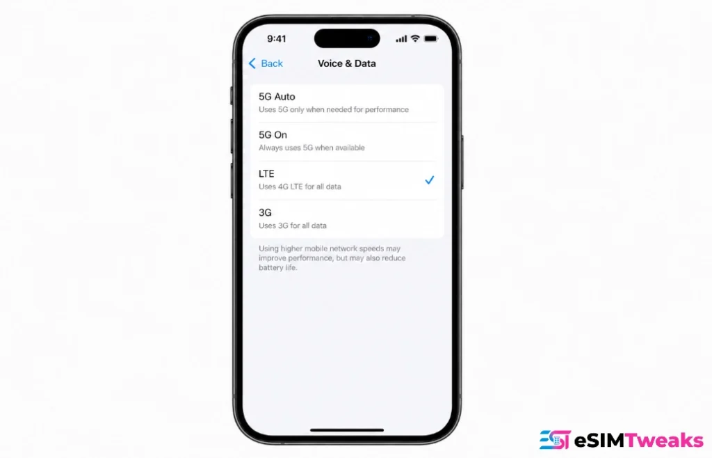 Fix Saily eSIM connection by switching from 5G to LTE