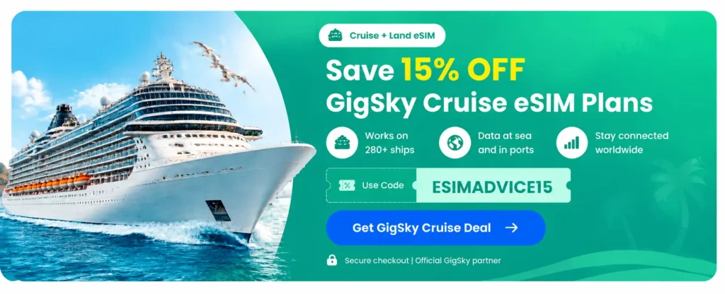 GigSky Cruise eSIM discount code offer with 15% off