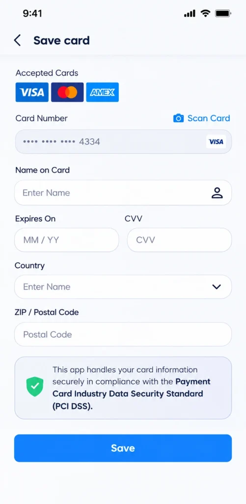 Gigsky - Save Visa card details