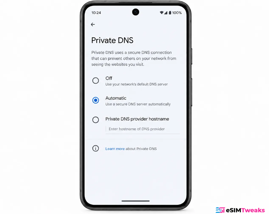 How to Install an eSIM on Google Pixel: Full Walkthrough 3 Google Pixel Private DNS settings