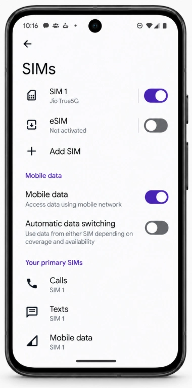 How to Install an eSIM on Google Pixel: Full Walkthrough 4 Google Pixel SIM settings screen