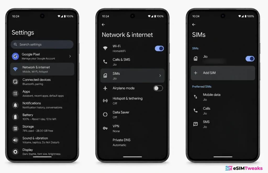 How to Install an eSIM on Google Pixel: Full Walkthrough 1 Google Pixel eSIM setup settings