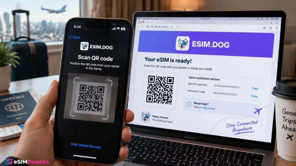 Installing eSIM.dog travel eSIM using QR code