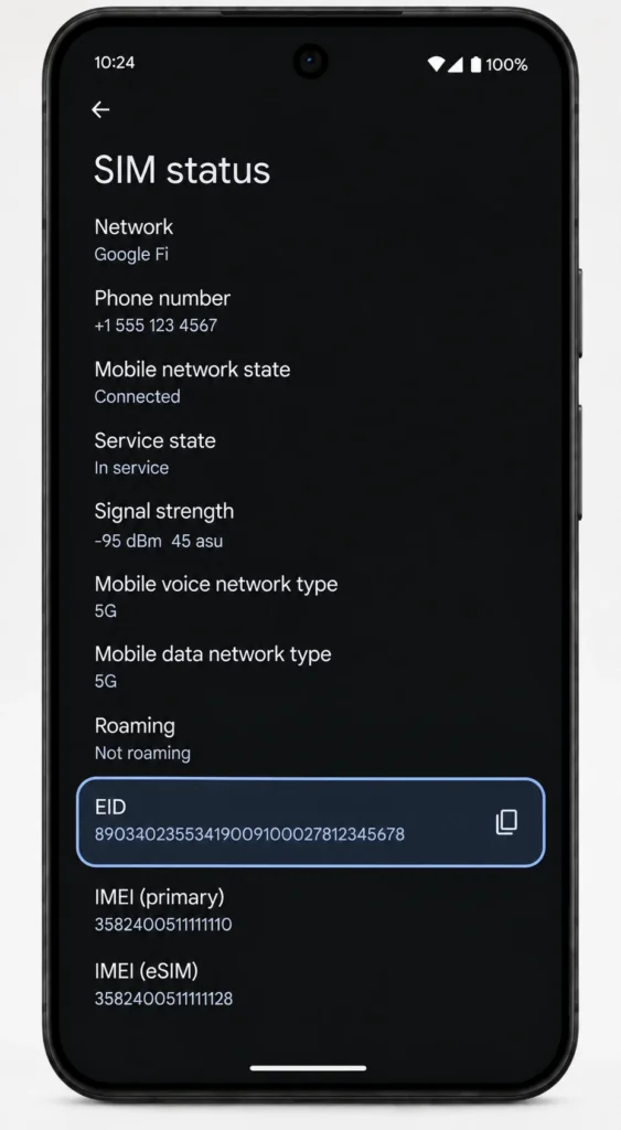 How to Install an eSIM on Google Pixel: Full Walkthrough 13 Pixel SIM status EID number