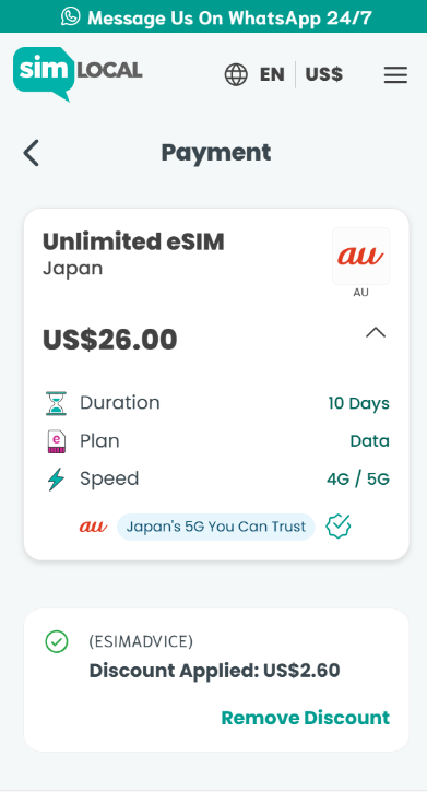 Sim Local Discount Code 2026: 10% Off + 10GB Daily for $2.44 10 Sim Local Japan unlimited eSIM checkout plan details