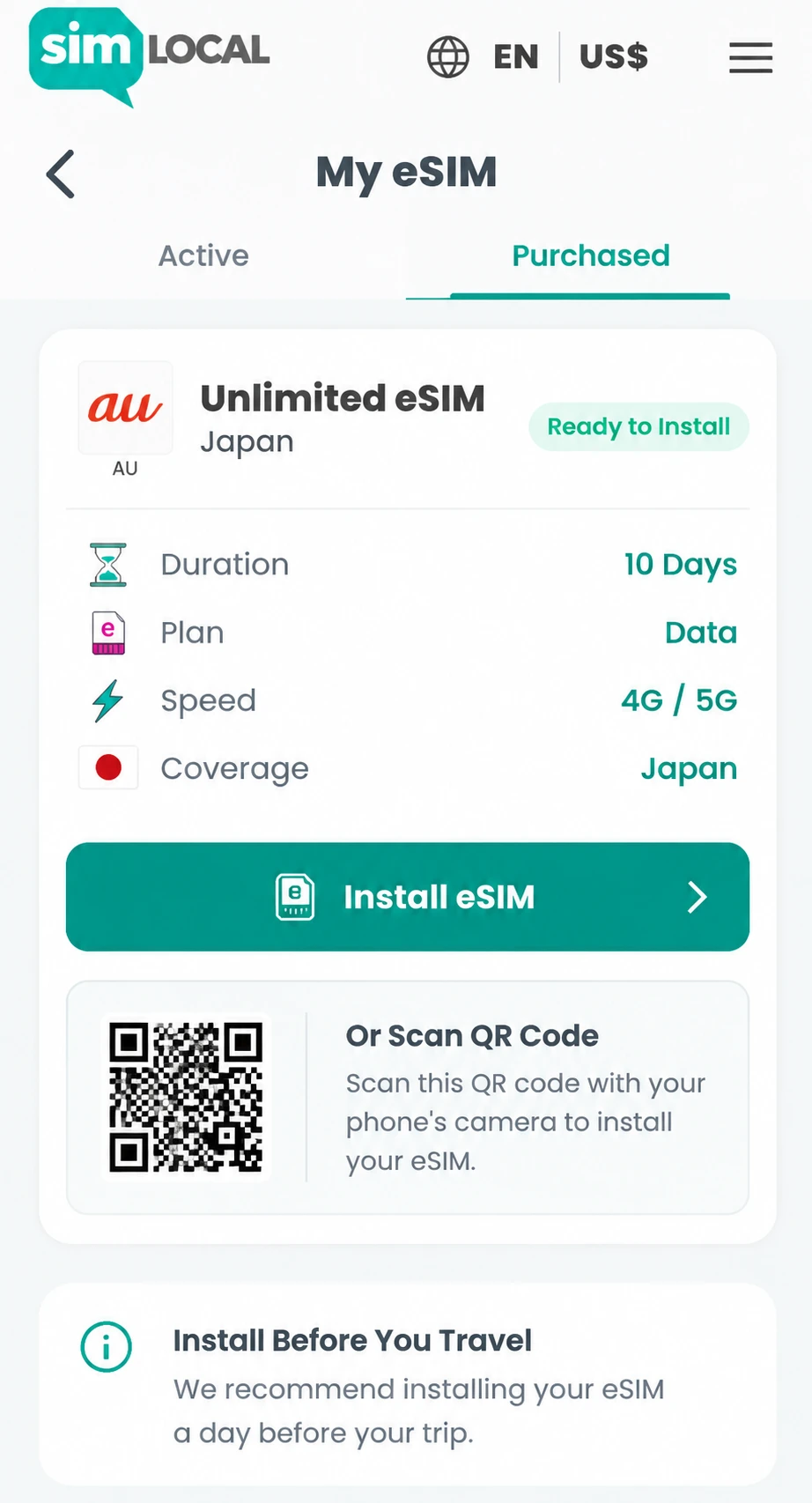 Sim Local Discount Code 2026: 10% Off + 10GB Daily for $2.44 12 Sim Local eSIM installation with QR code setup