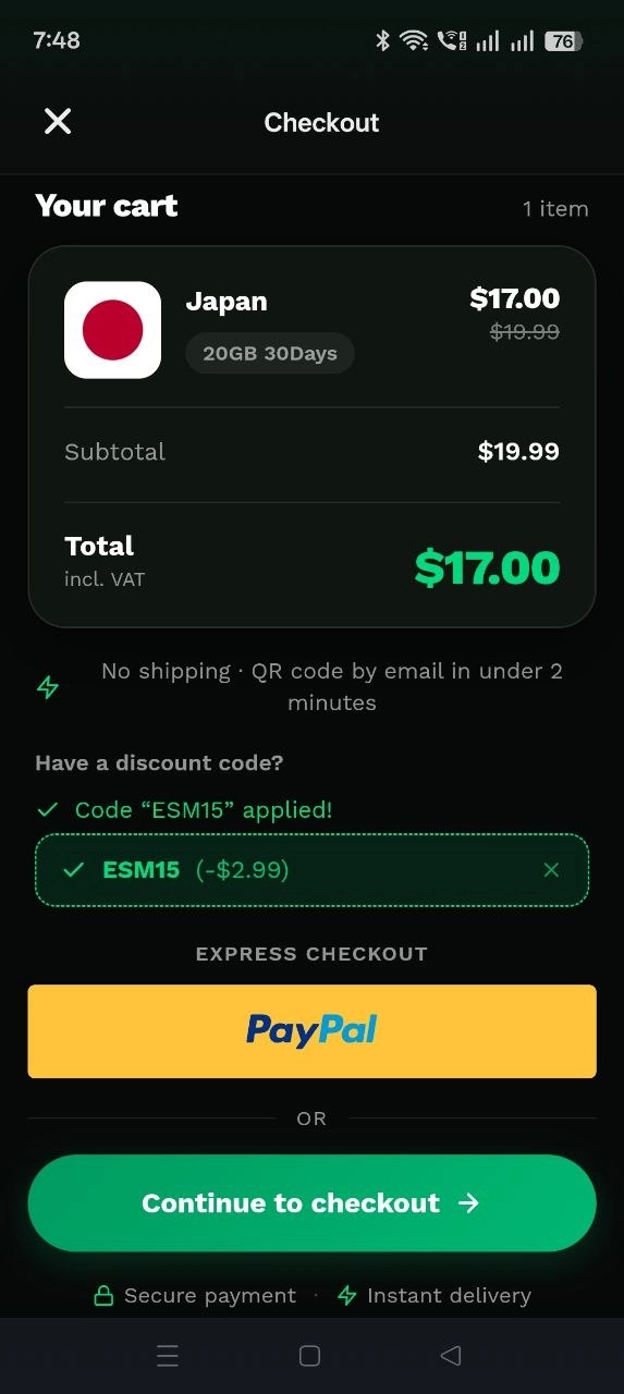 Simbye Coupon Code ESM15: 15% Off Every eSIM Plan 23 Simbye ESM15 coupon code applied at checkout