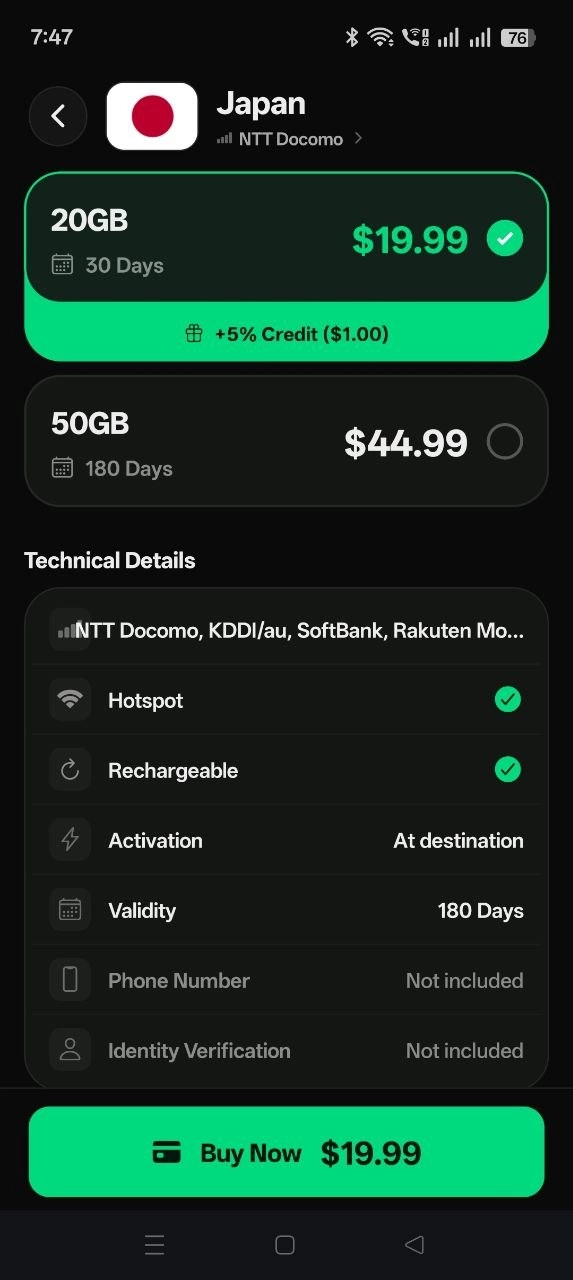 Simbye Coupon Code ESM15: 15% Off Every eSIM Plan 22 Simbye Japan eSIM data plan selection
