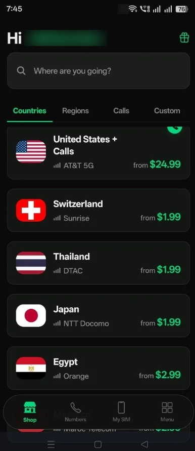 Simbye Coupon Code ESM15: 15% Off Every eSIM Plan 21 Simbye app eSIM plans screen