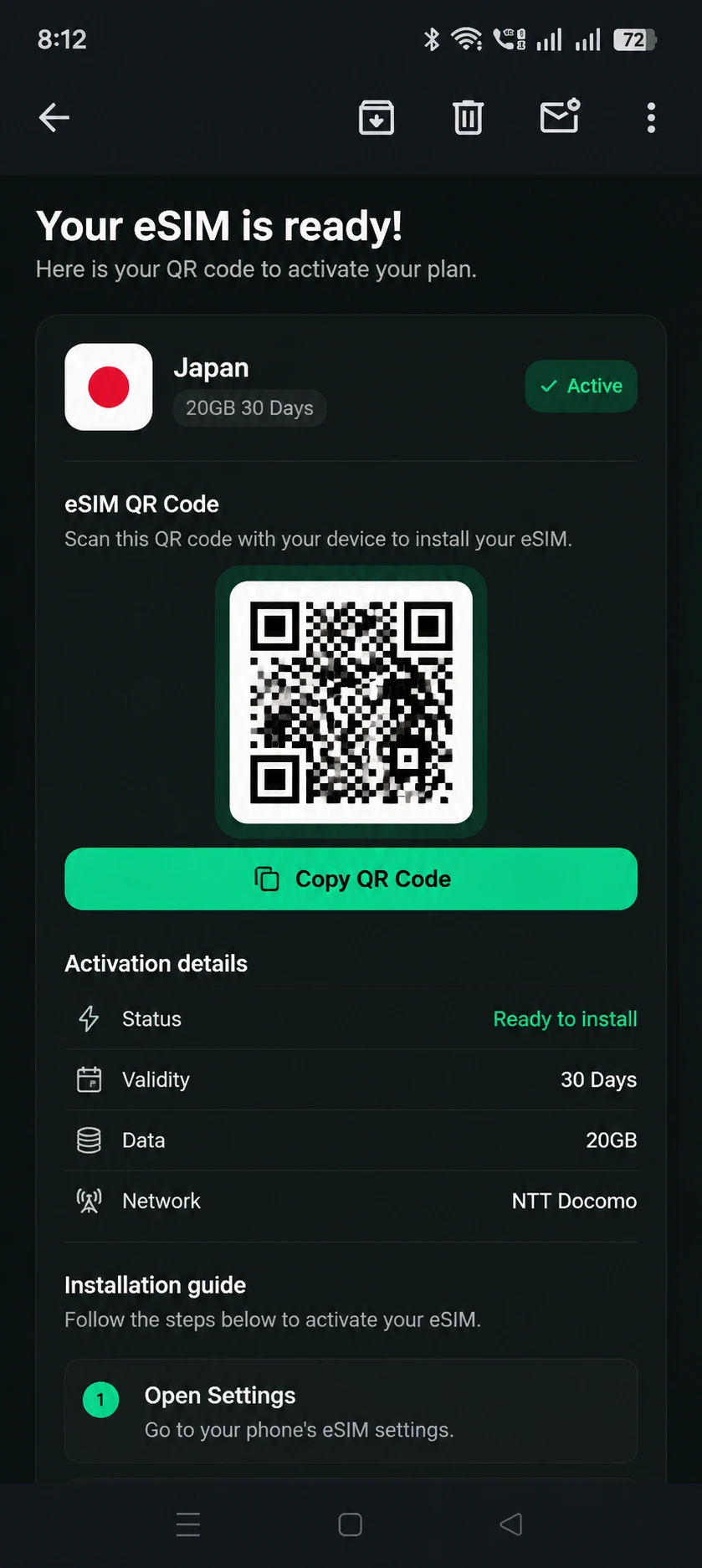 Simbye Coupon Code ESM15: 15% Off Every eSIM Plan 25 Simbye eSIM QR code activation