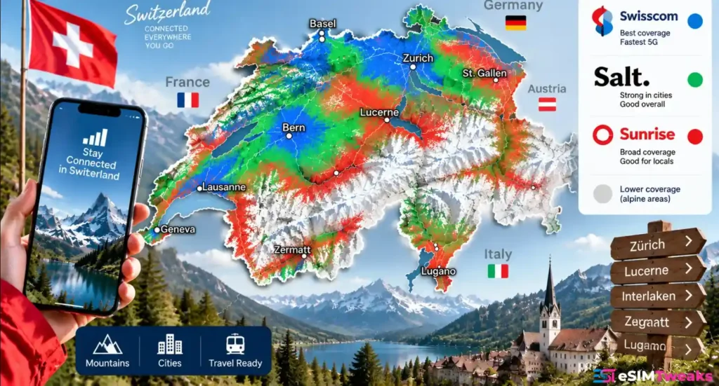 Swisscom Salt Sunrise network coverage in Switzerland