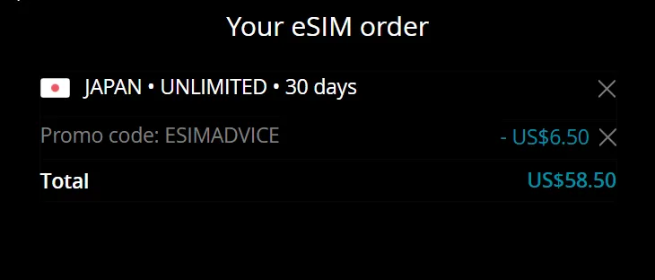Ubigi ESIMADVICE discount applied at checkout