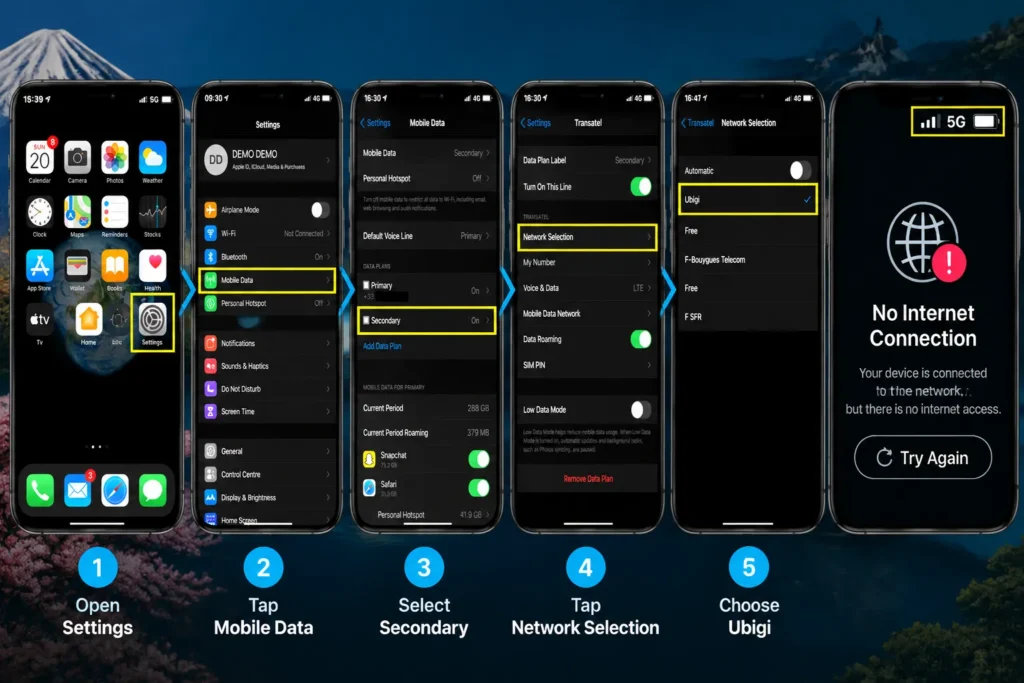 Ubigi eSIM connected but no internet issue