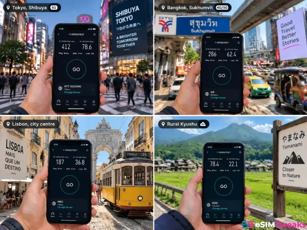 Ubigi real-world speed tests in Tokyo Bangkok Lisbon and rural Japan