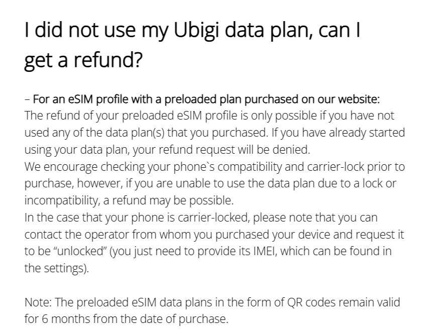 Ubigi refund policy terms