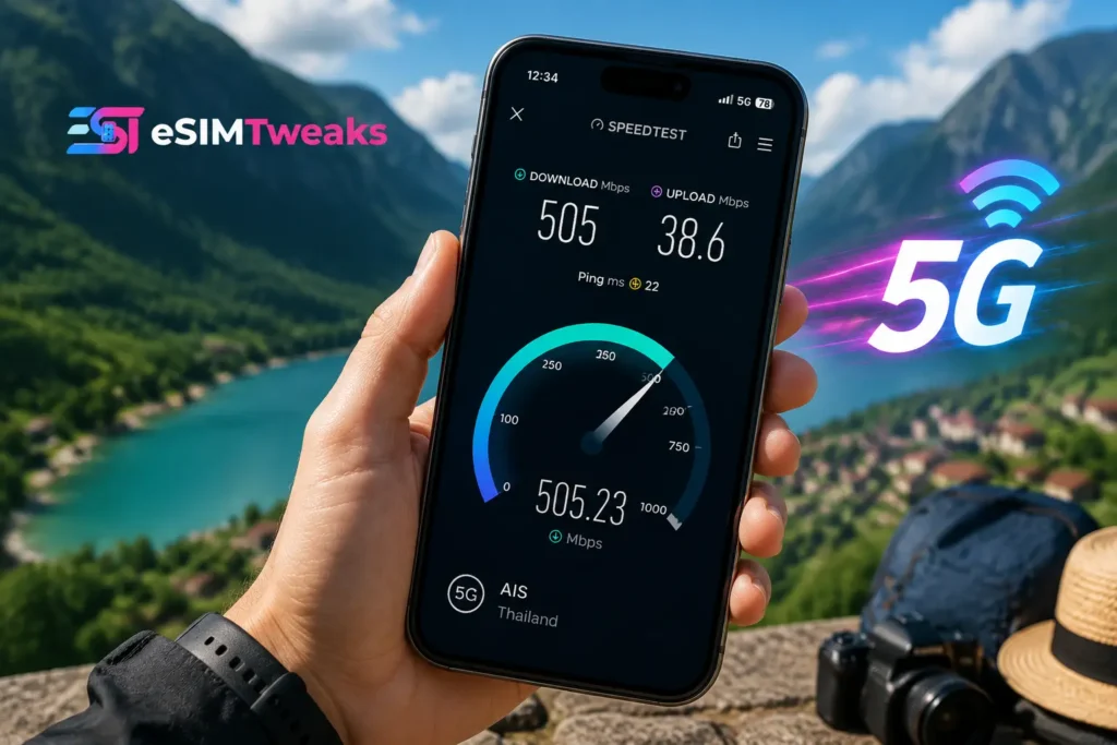 aloSIM 5G speed test showing mobile network performance