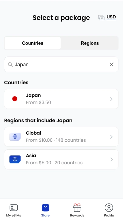 aloSIM Promo Code 2026: 15% Off Every Plan, No Limits 17 aloSIM app country and eSIM plan selection screen