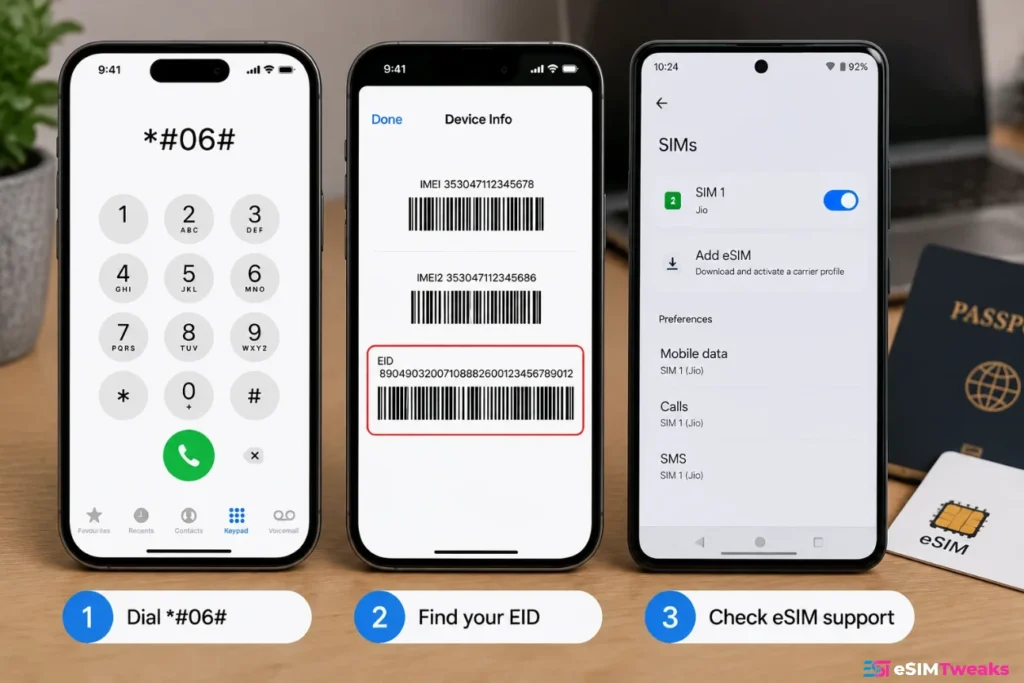 eSIM compatibility check using EID and phone settings