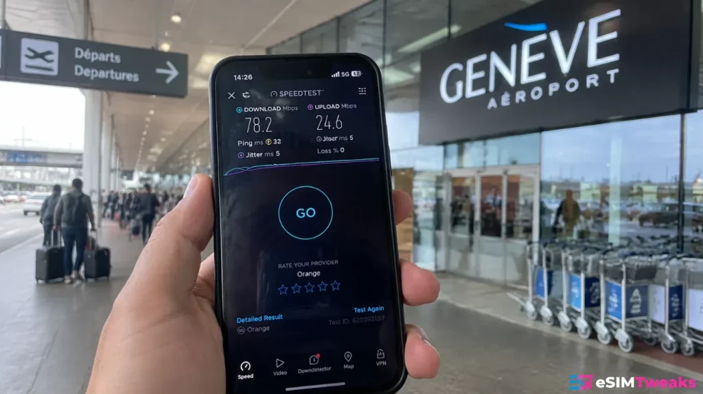 eSIM.dog speed test at Geneva Airport