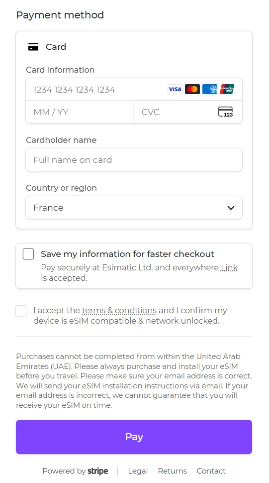 Esimatic Payment Options