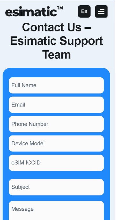 Esimatic Support Contact form
