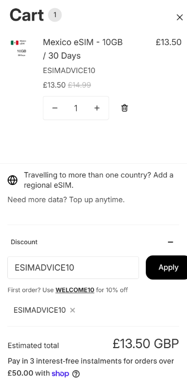Latam Travellers ESIMADVICE10 checkout discount