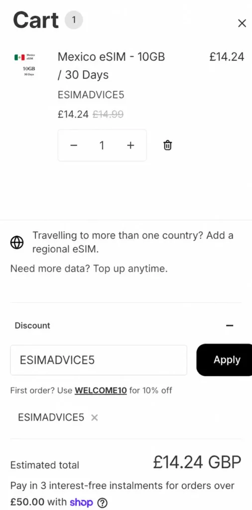 Latam Travellers ESIMADVICE5 backup coupon example