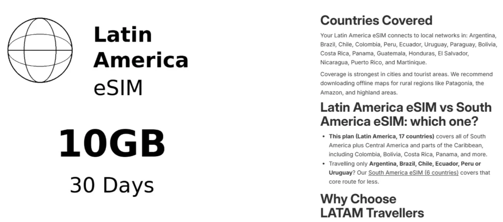 Latam Travellers Latin America eSIM coverage