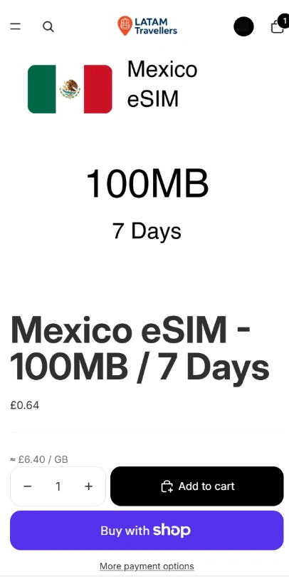 Latam Travellers Mexico 100MB eSIM Plan