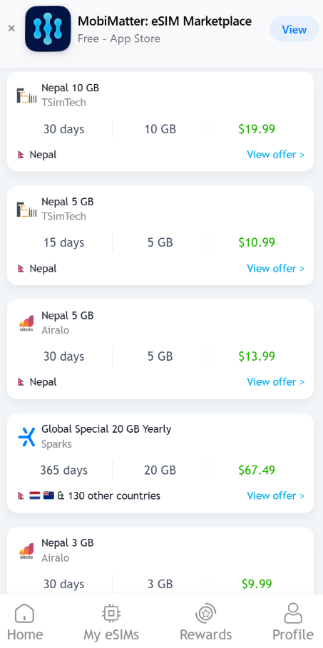 Best eSIM for Nepal 2026: 9 Plans Ranked by Price & Coverage 12 Mobimatter eSIM For Nepal