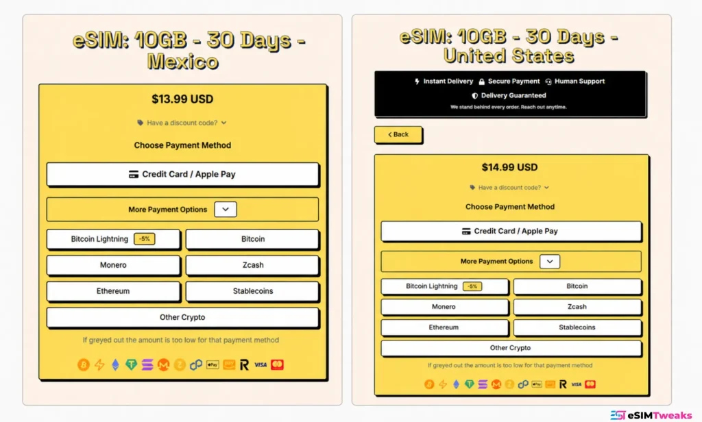 nadanada Coupon Code: 10% Off + a Hidden Catch 13 nadanada Mexico and USA 10GB eSIM plans and pricing