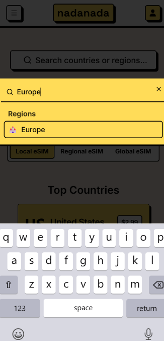nadanada Coupon Code: 10% Off + a Hidden Catch 18 nadanada Europe eSIM region selection