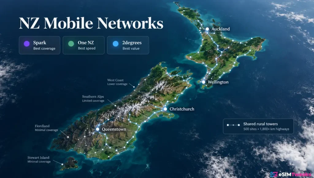 eSIM for New Zealand: 9 Best & Cheapest Plans (2026) 4 New Zealand mobile network coverage map