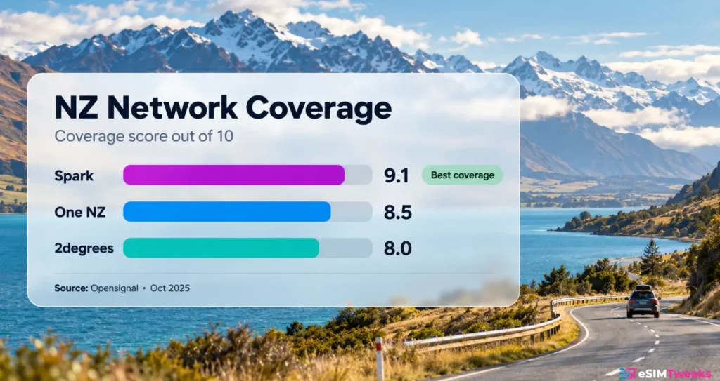 eSIM for New Zealand: 9 Best & Cheapest Plans (2026) 5 Zealand mobile coverage comparison Spark vs One NZ