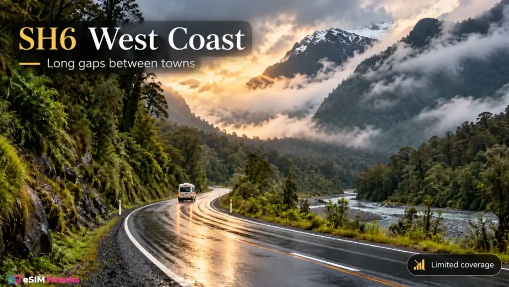 eSIM for New Zealand: 9 Best & Cheapest Plans (2026) 16 ew Zealand SH6 West Coast limited network coverage